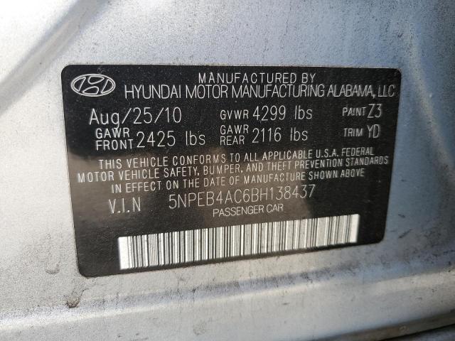 5NPEB4AC6BH138437 - 2011 HYUNDAI SONATA GLS SILVER photo 12