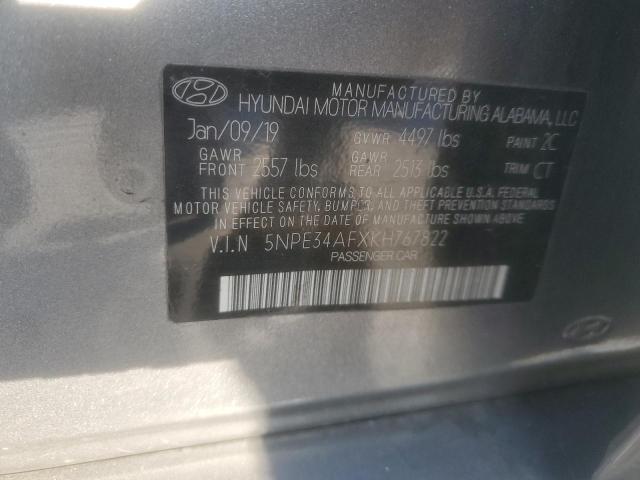 5NPE34AFXKH767822 - 2019 HYUNDAI SONATA LIMITED GRAY photo 12