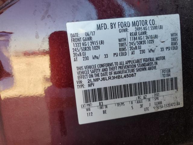 2LMPJ6LR3HBL45087 - 2017 LINCOLN MKX RESERVE برغندي صورة 12