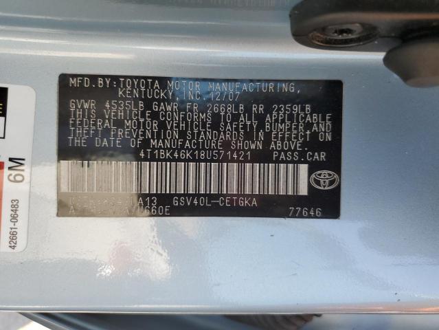 4T1BK46K18U571421 - 2008 TOYOTA CAMRY LE BLUE photo 13