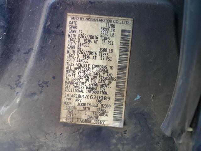 5N1AR18U47C620989 - 2007 NISSAN PATHFINDER LE ლურჯი ფოტო 14