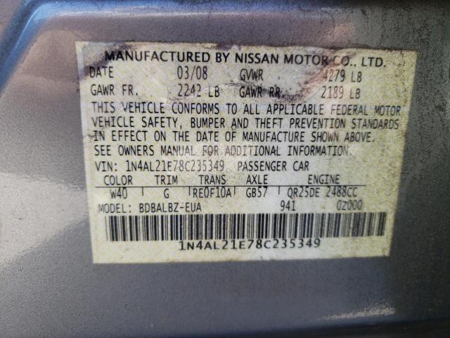 1N4AL21E78C235349 - 2008 NISSAN ALTIMA 2.5 SILVER photo 12