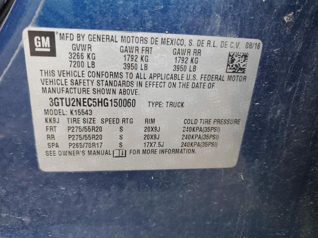 3GTU2NEC5HG150060 - 2017 GMC SIERRA K1500 SLT BLUE photo 12