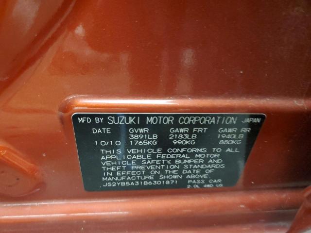 JS2YB5A31B6301871 - 2011 SUZUKI SX4 ORANGE photo 12