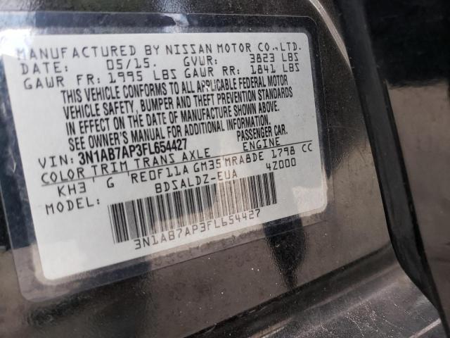 3N1AB7AP3FL654427 - 2015 NISSAN SENTRA S BLACK photo 12