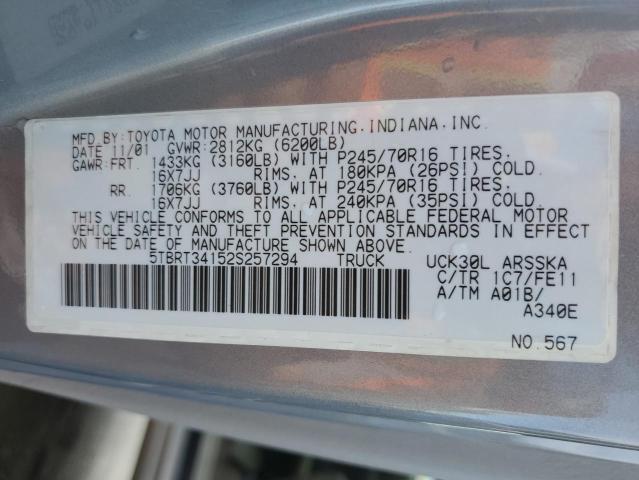5TBRT34152S257294 - 2002 TOYOTA TUNDRA ACCESS CAB ნაცრისფერი ფოტო 12