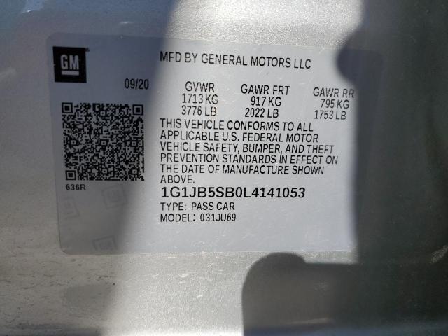 1G1JB5SB0L4141053 - 2020 CHEVROLET SONIC LS SILVER photo 12