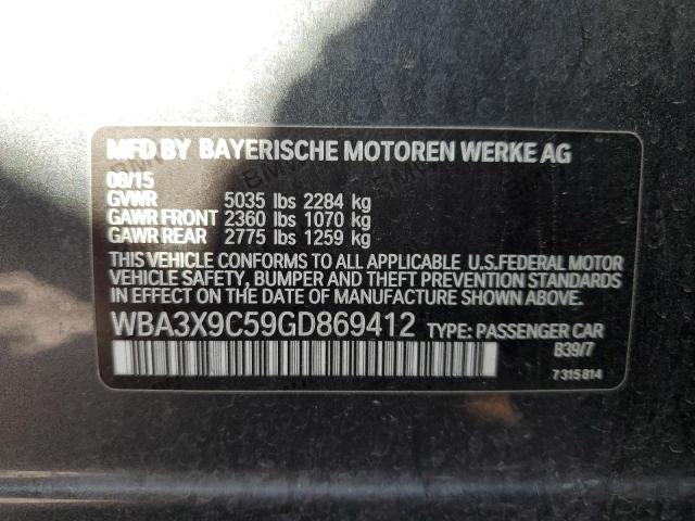 WBA3X9C59GD869412 - 2016 BMW 335 XIGT CHARCOAL photo 12