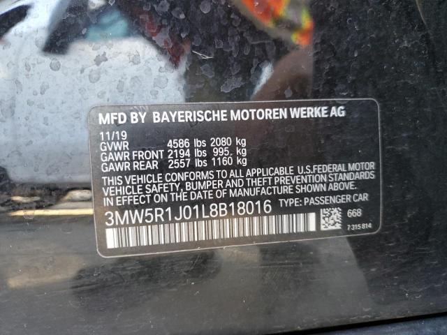 3MW5R1J01L8B18016 - 2020 BMW 330I BLACK photo 12