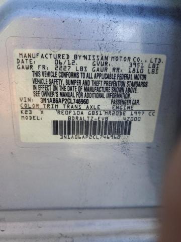 3N1AB6AP2CL746960 - 2012 NISSAN SENTRA 2.0 SILVER photo 13