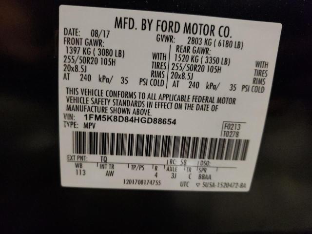 1FM5K8D84HGD88654 - 2017 FORD EXPLORER XLT CHARCOAL photo 14