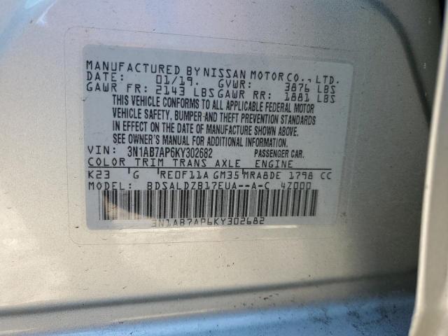 3N1AB7AP6KY302682 - 2019 NISSAN SENTRA S SILVER photo 13