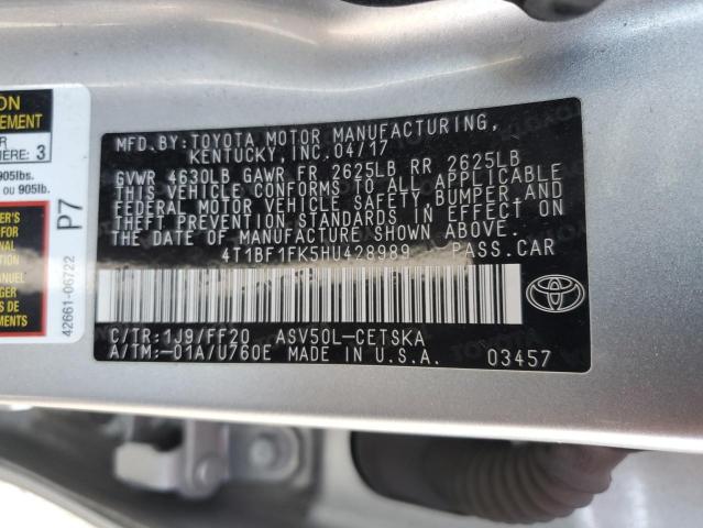 4T1BF1FK5HU428989 - 2017 TOYOTA CAMRY LE SILVER photo 13