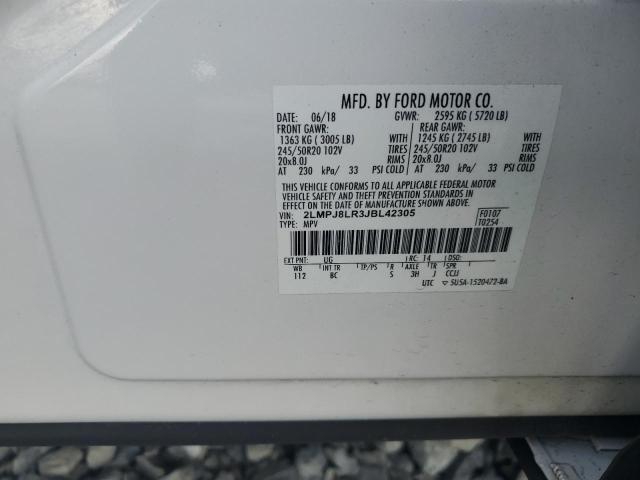 2LMPJ8LR3JBL42305 - 2018 LINCOLN MKX RESERVE Սպիտակ լուսանկար 13