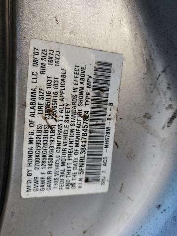 5FNRL38417B457824 - 2007 HONDA ODYSSEY EX GRAY photo 13