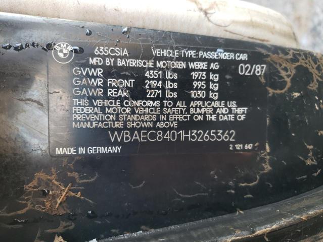 WBAEC8401H3265362 - 1987 BMW 635 CSI AUTOMATIC L6 BLACK photo 12