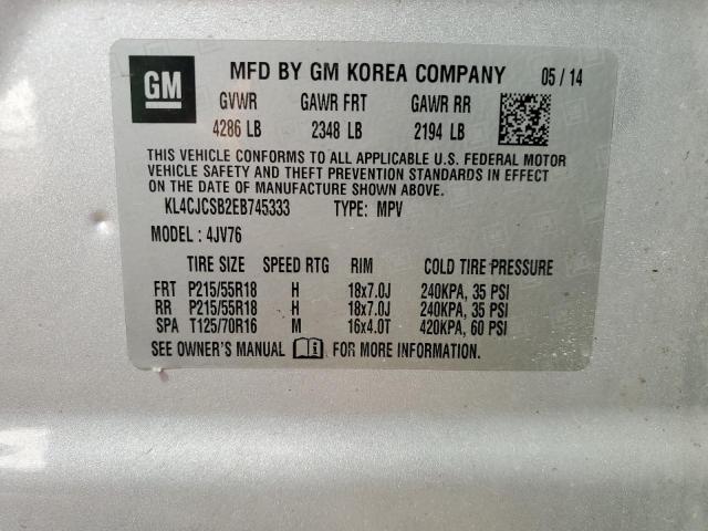 KL4CJCSB2EB745333 - 2014 BUICK ENCORE SILVER photo 13