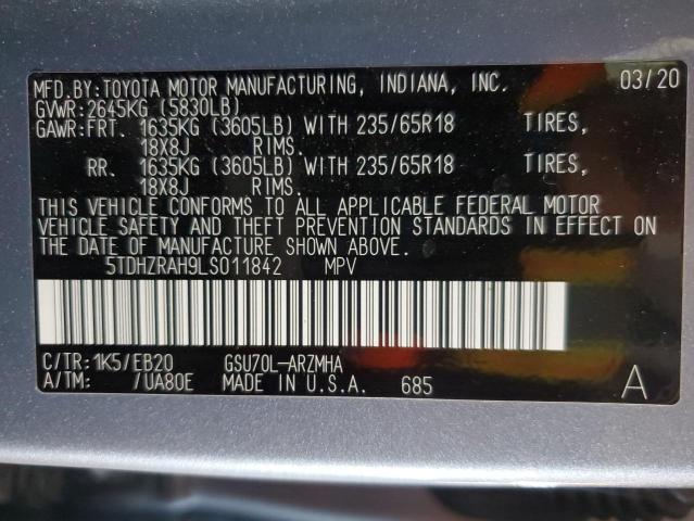 5TDHZRAH9LS011842 - 2020 TOYOTA HIGHLANDER XLE TEAL photo 13