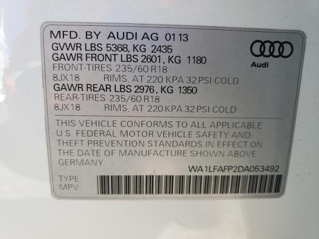 WA1LFAFP2DA053492 - 2013 AUDI Q5 PREMIUM PLUS WHITE photo 13