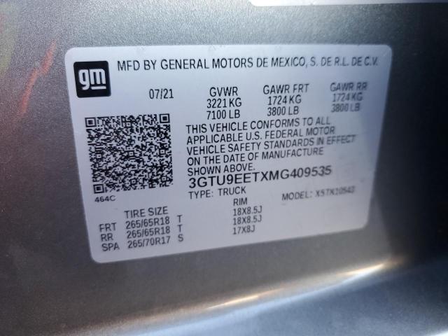 3GTU9EETXMG409535 - 2021 GMC SIERRA K1500 AT4 GRAY photo 12