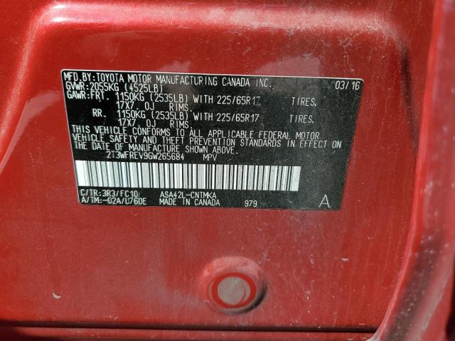 2T3WFREV9GW265684 - 2016 TOYOTA RAV4 XLE RED photo 13