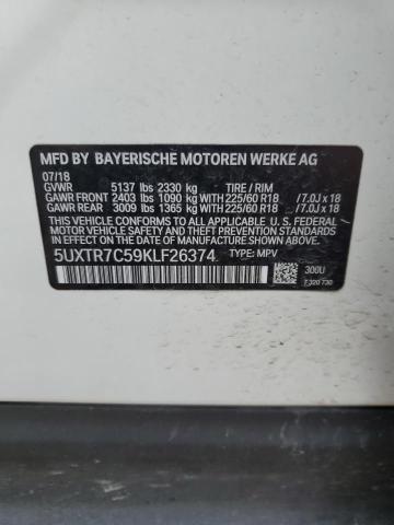 5UXTR7C59KLF26374 - 2019 BMW X3 SDRIVE30I WHITE photo 12