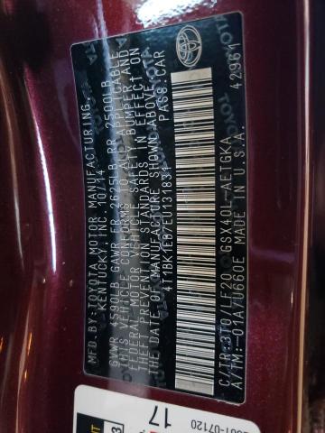 4T1BK1EB7EU131831 - 2014 TOYOTA AVALON BASE 勃艮第红 照片 12