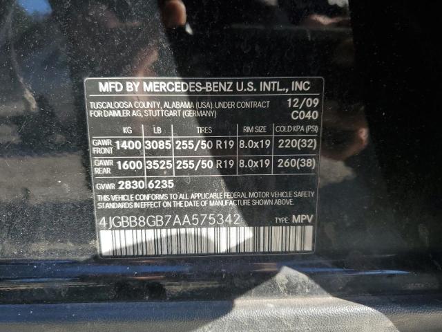4JGBB8GB7AA575342 - 2010 MERCEDES-BENZ ML 350 4MATIC BLACK photo 13