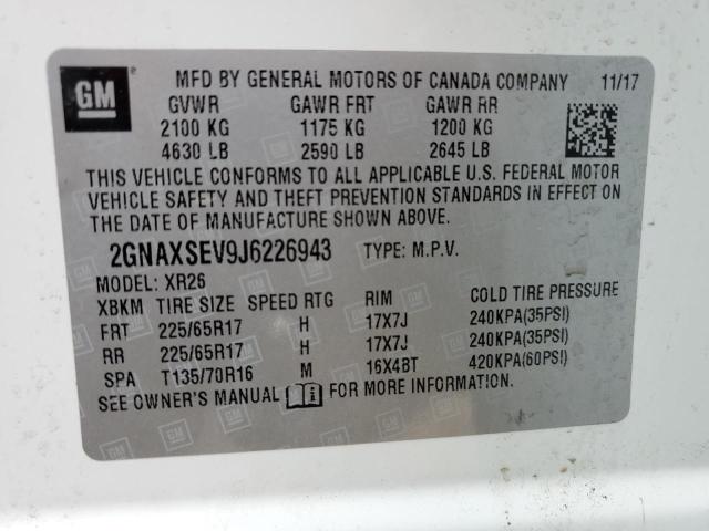 2GNAXSEV9J6226943 - 2018 CHEVROLET EQUINOX LT WHITE photo 14