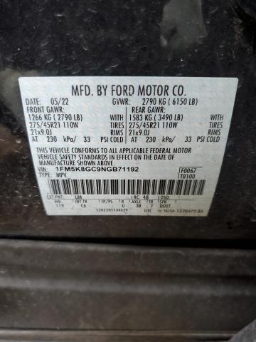 1FM5K8GC9NGB71192 - 2022 FORD EXPLORER ST BLACK photo 12