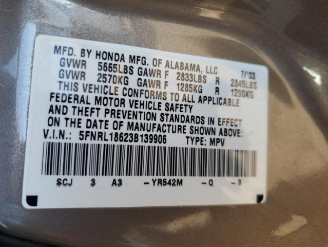 5FNRL18623B139906 - 2003 HONDA ODYSSEY EX GOLD photo 13