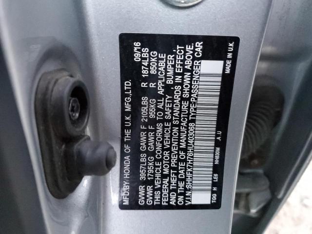 SHHFK7H76HU403068 - 2017 HONDA CIVIC EXL SILVER photo 12