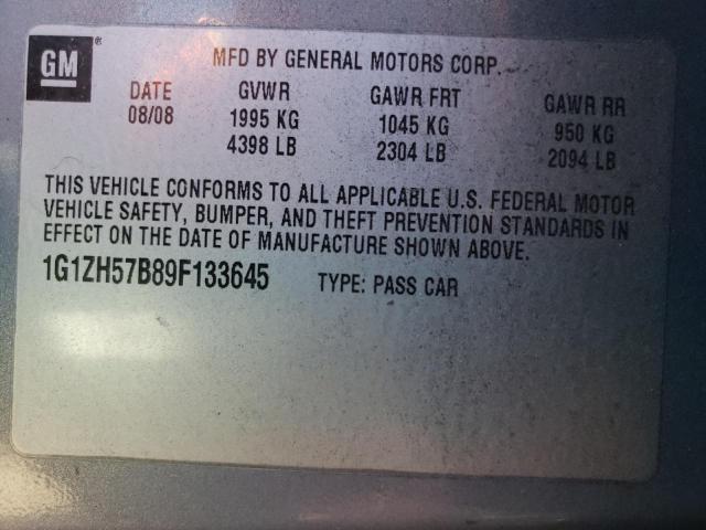 1G1ZH57B89F133645 - 2009 CHEVROLET MALIBU 1LT GRAY photo 12