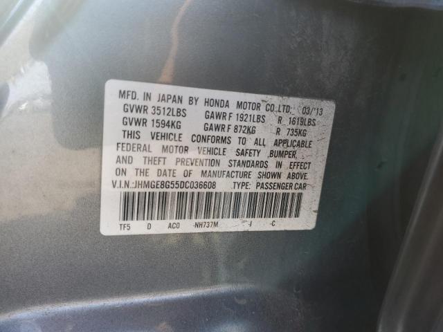 JHMGE8G55DC036608 - 2013 HONDA FIT SPORT GRAY photo 12