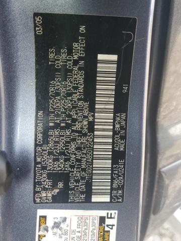 JTEGD21A850122453 - 2005 TOYOTA HIGHLANDER GRAY photo 12