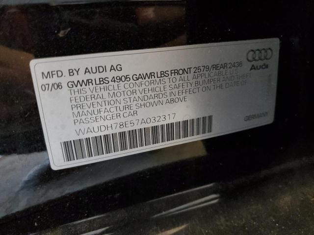 WAUDH78E57A032317 - 2007 AUDI A4 3.2 QUATTRO BLACK photo 12