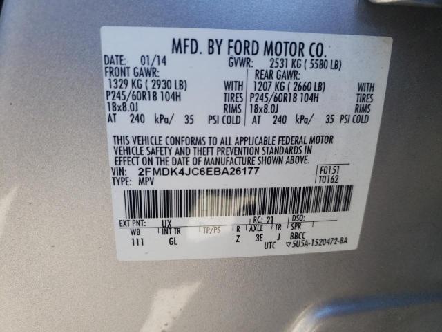 2FMDK4JC6EBA26177 - 2014 FORD EDGE SEL SILVER photo 13