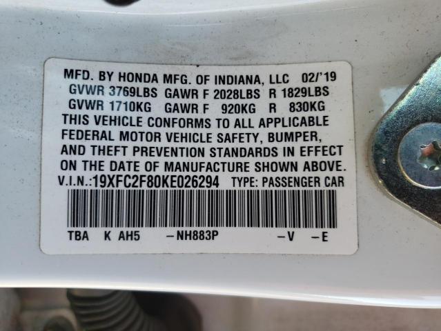 19XFC2F80KE026294 - 2019 HONDA CIVIC SPORT 白色 照片 13