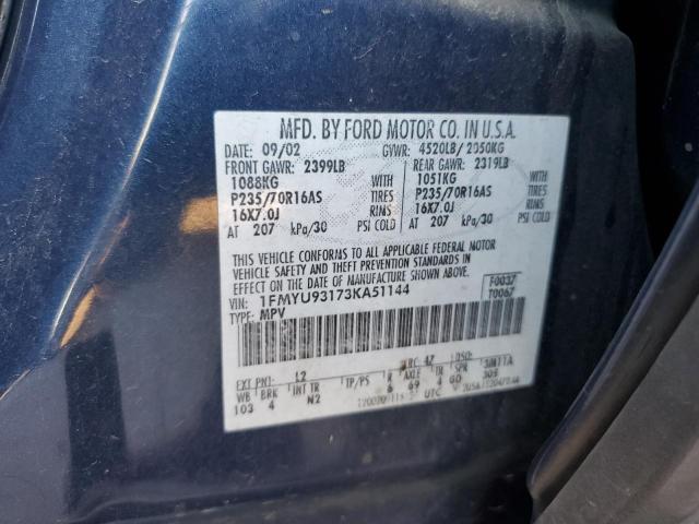 1FMYU93173KA51144 - 2003 FORD ESCAPE XLT BLUE photo 13