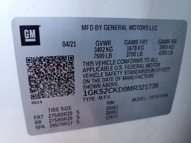 1GKS2CKD0MR321739 - 2021 GMC YUKON AT4 WHITE photo 14