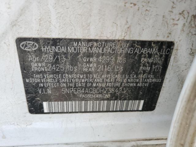 5NPEB4AC0DH738423 - 2013 HYUNDAI SONATA GLS WHITE photo 12