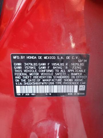 3HGGK5H8XFM761268 - 2015 HONDA FIT EX RED photo 13