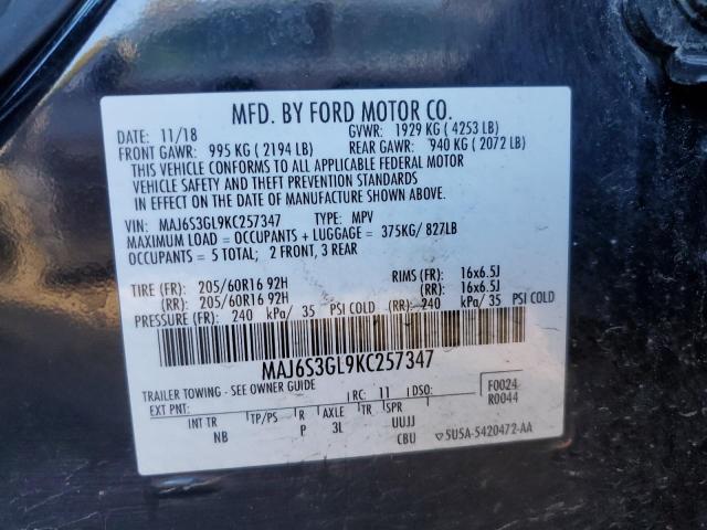 MAJ6S3GL9KC257347 - 2019 FORD ECOSPORT SE BLACK photo 13