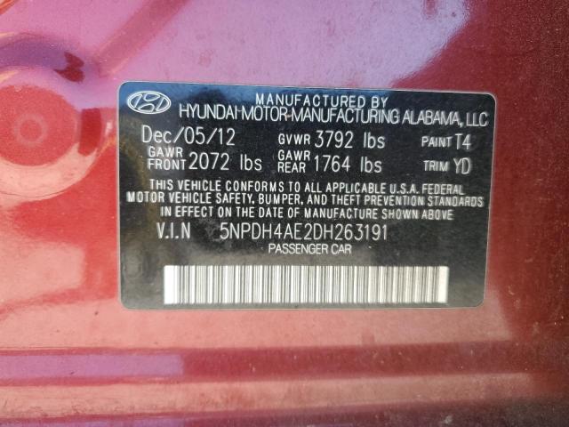 5NPDH4AE2DH263191 - 2013 HYUNDAI ELANTRA GLS MAROON photo 12