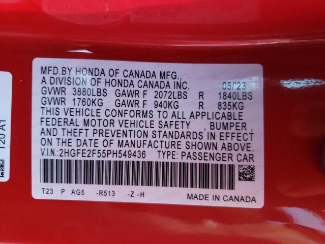 2HGFE2F55PH549436 - 2023 HONDA CIVIC SPORT 红色 照片 13