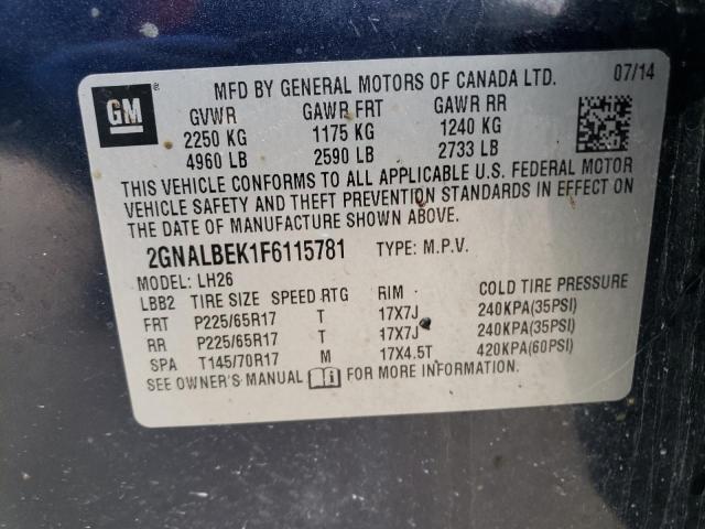 2GNALBEK1F6115781 - 2015 CHEVROLET EQUINOX LT BLUE photo 13