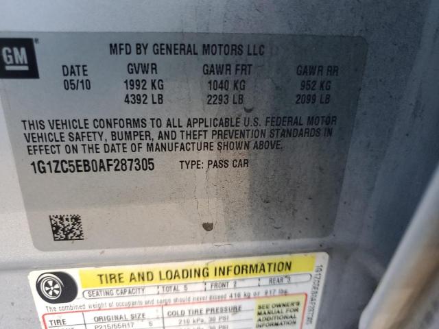 1G1ZC5EB0AF287305 - 2010 CHEVROLET MALIBU 1LT 银色 照片 12