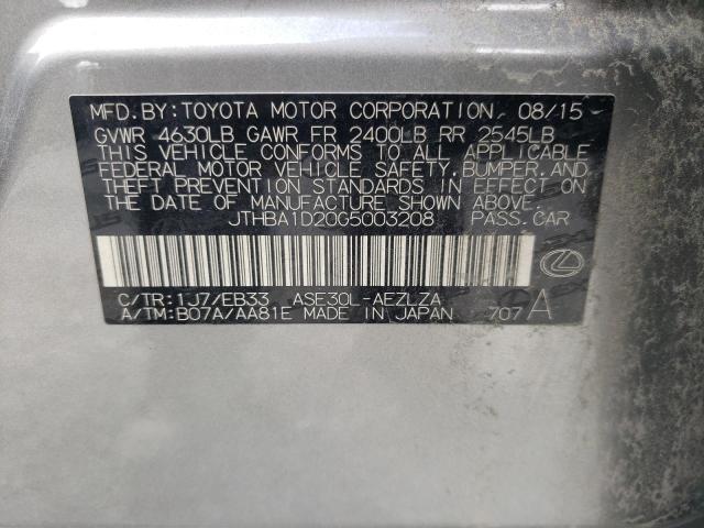 JTHBA1D20G5003208 - 2016 LEXUS IS 200T SILVER photo 12