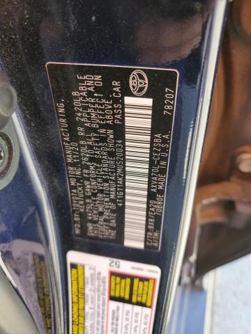 4T1G11AK2MU520034 - 2021 TOYOTA CAMRY SE BLUE photo 12