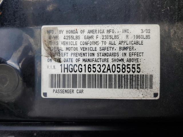 1HGCG16532A058555 - 2002 HONDA ACCORD EX BLACK photo 12